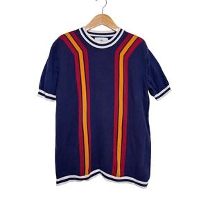 Madcap England Mens‎ Blue Retro Mod Striped Knit Short Sleeve Shirt Size M